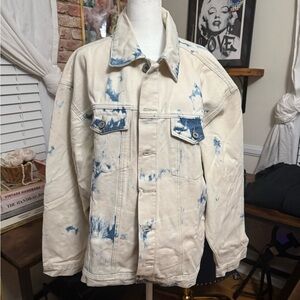 NWT Umgee Cream and Blue Acid-Washed Denim Jacket